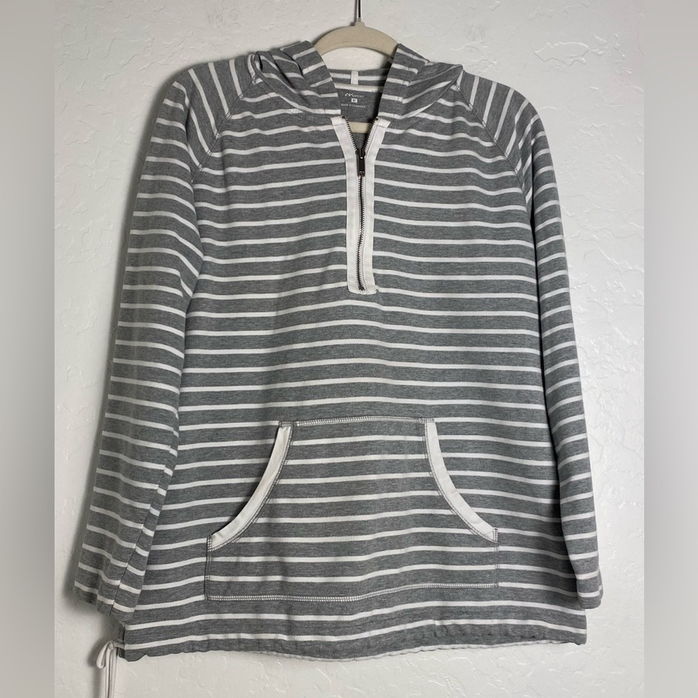 (7) Anne Klein Sport Hoodie Sweatshirt Women Sz XL GrayWhite Striped Casual Wear